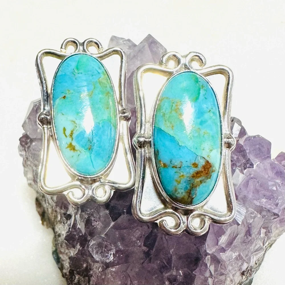 Jay King Turquoise Cabochon Scrollwork Sterling Silver Post Earrings